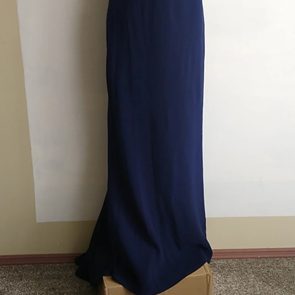 Calvin Klein Womens Maxi Dress Navy Blue Sleeveless Halter size 12 New With Tags - Picture 2 of 15